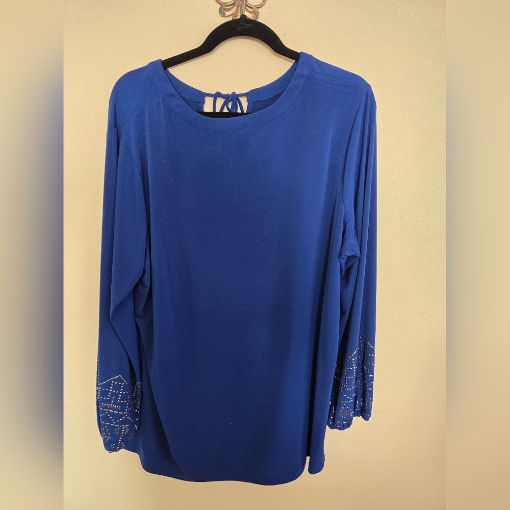 Susan Graver Royal Blue Blouse with Embellished Sleeves - Picture 1 of 3